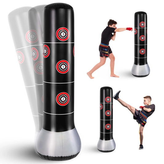 Punching Bag for Kids 65" Freestanding Boxing Bag 5.2 Ft Inflatable Boxing Equipment, Black