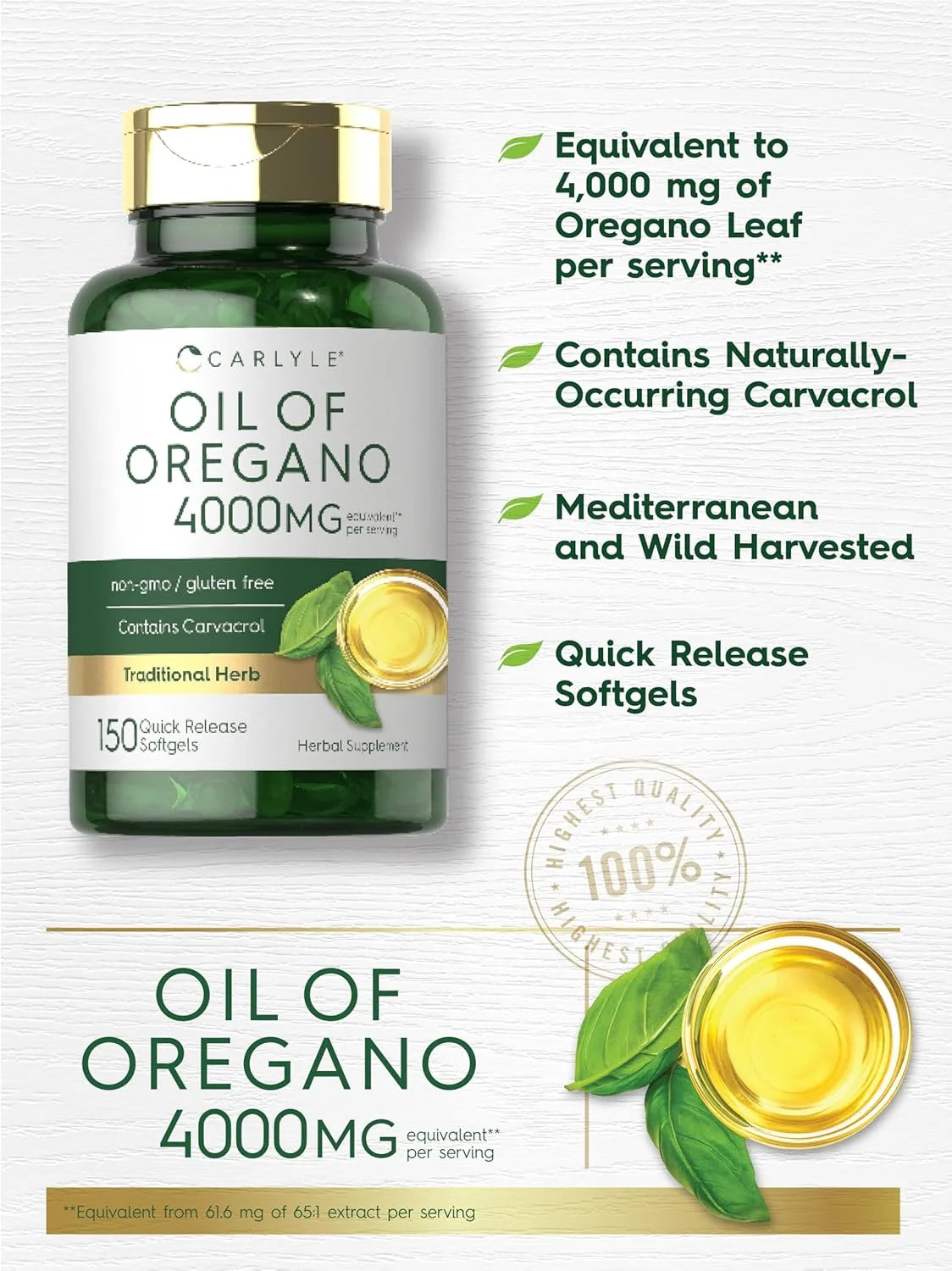 Powerful Oregano Oil Capsules | 4000 Mg of Wellness in Every Softgel | 150 Count for Optimal Health