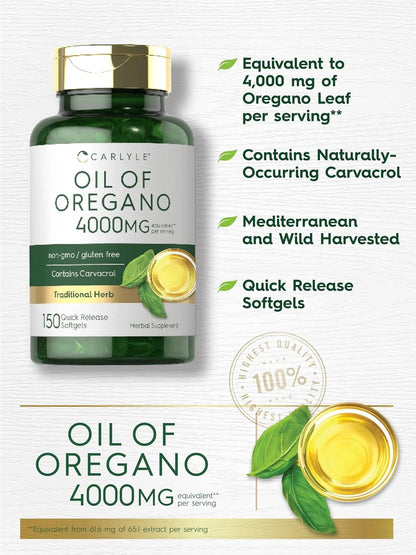 Powerful Oregano Oil Capsules | 4000 Mg of Wellness in Every Softgel | 150 Count for Optimal Health