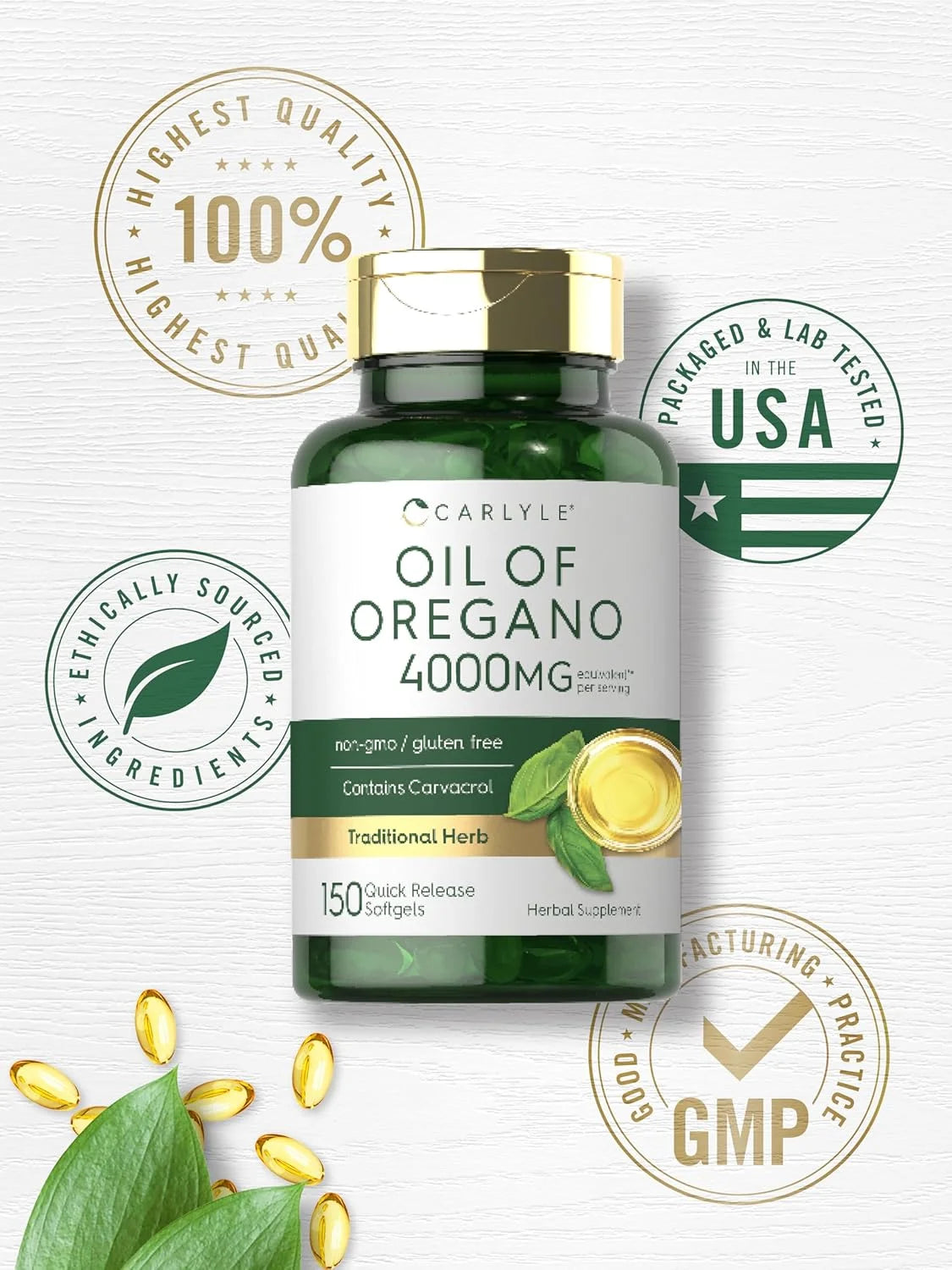 Powerful Oregano Oil Capsules | 4000 Mg of Wellness in Every Softgel | 150 Count for Optimal Health