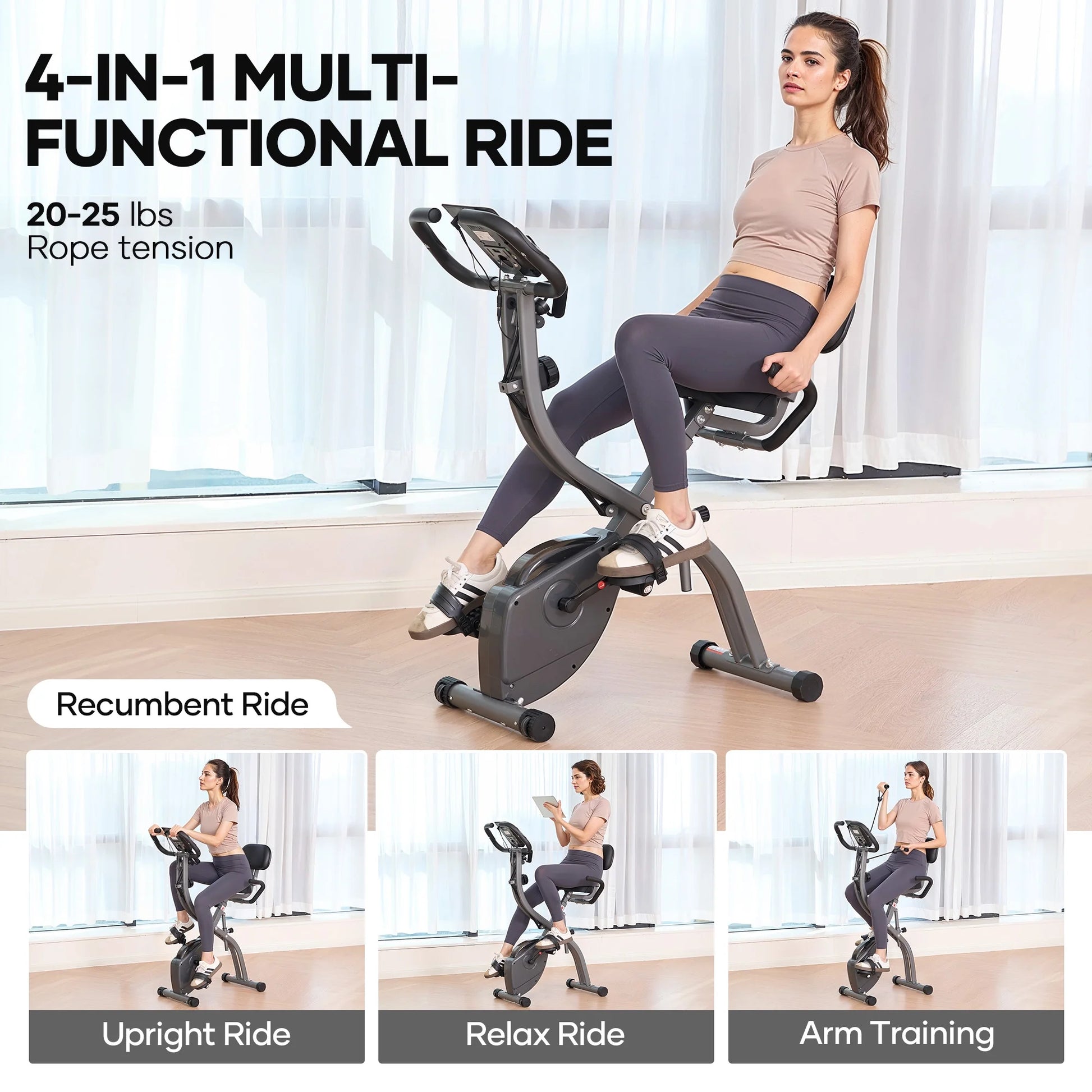 Folding Exercise Bike Magnetic Upright Bike with Pulse Sensor LCD Monitor Indoor Cycling Stationary Exercise Bike Perfect for Home Use